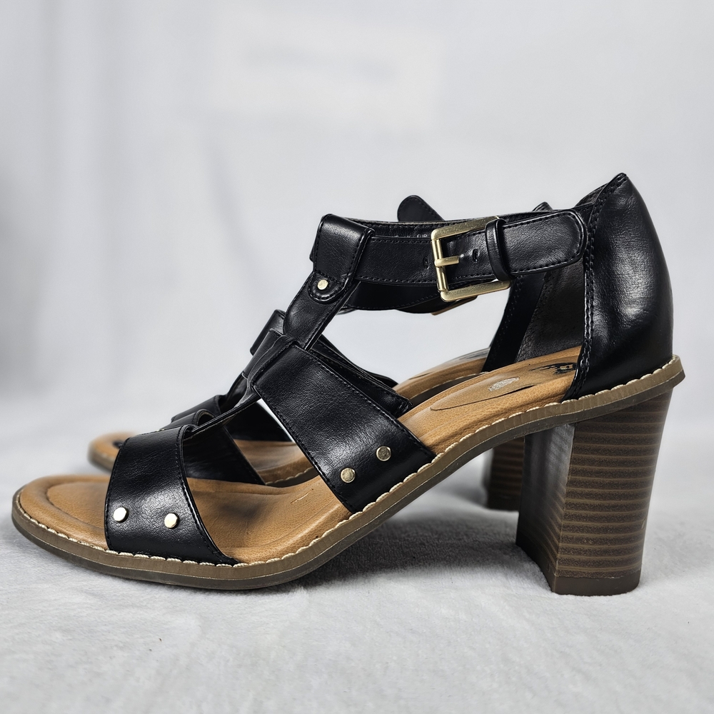 Dr. Scholl's Proud Gladiator Sandals Black Strappy Block Heel Comfort Size